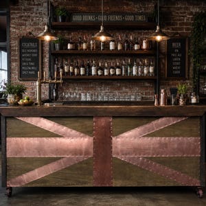 Solid wood counter | kitchen island | customised workbench| portable bar industrial style | motorcycle club bar