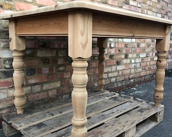 Solid pine vintage rustic farmhouse style dining table
