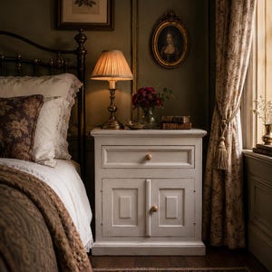 Solid Pine Vintage Bedside Table | Painted Cabinet Cupboard Unit