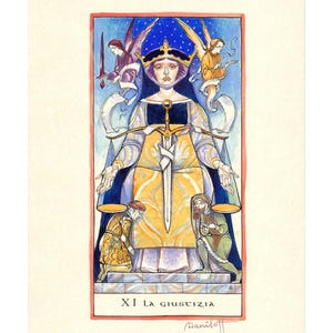 La Giustizia - Tarot Art - Illustrazione originale per Tarocchi, arte simbolica in stile medievale