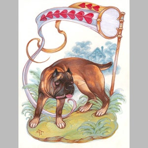 Il Cane - Tarot Art - Illustrazione originale per Oracolo Lenormand, arte simbolica in stile medievale