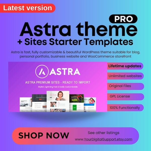 Module complémentaire Astra Pro + modèles de démarrage Premium Sites | Mises à jour à vie | GPL | Dernières versions