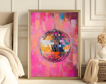 Disco Ball Wall Art Aesthetic Printable Wall Art Disco Wall Disco Ball Painting  Printable Aesthetic Wall Art For Home  Pink Disco Ball  Art