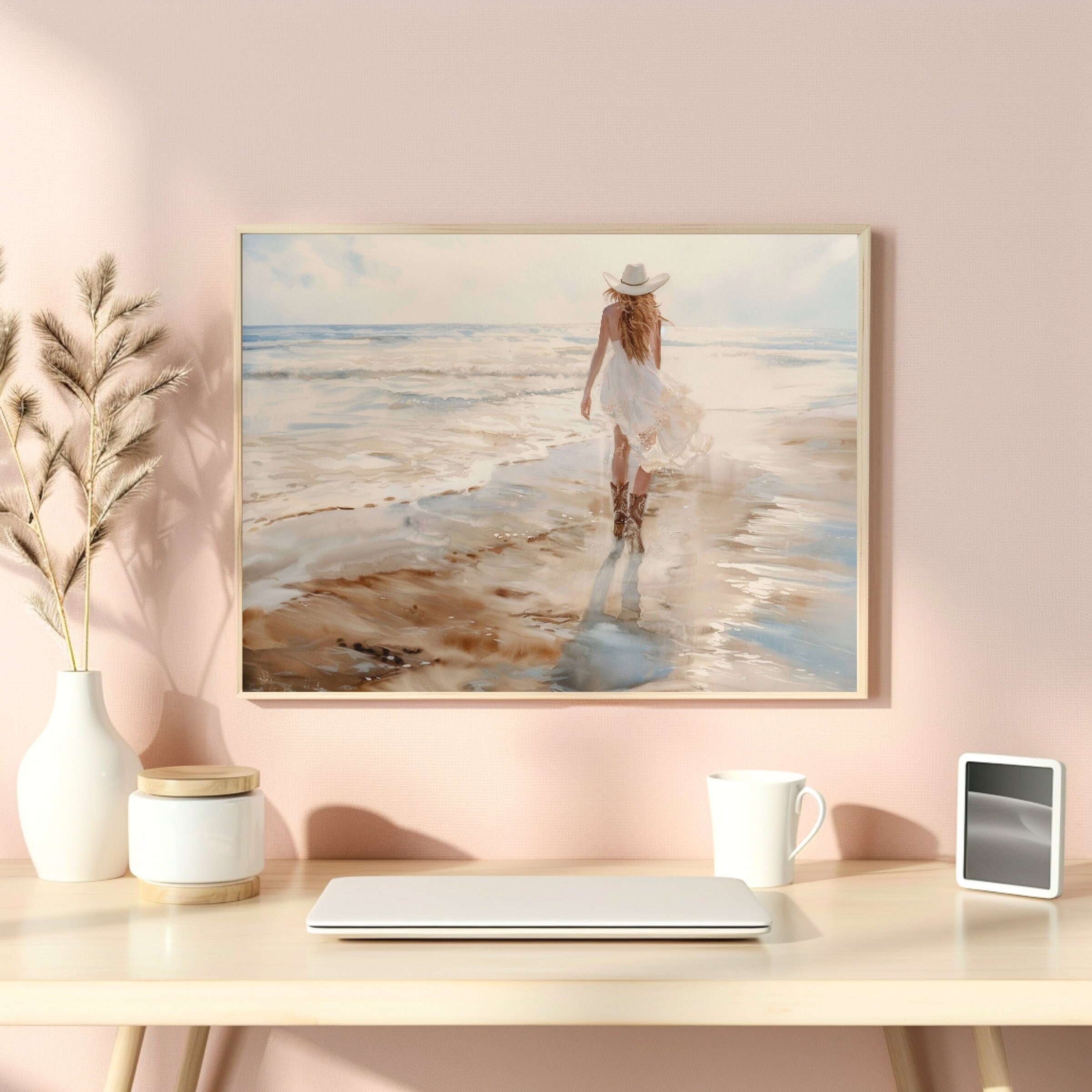 Coastal Cowgirl on the Beach Wall Art Cowgirl Art Western Decor ...