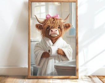 Funny Highland Cow Bathroom Wall Art  Farmhouse Art Funny Animal Print  Highland Cow Wall Art   Kids Bathroom Art Funny Bathroom Wall Decor