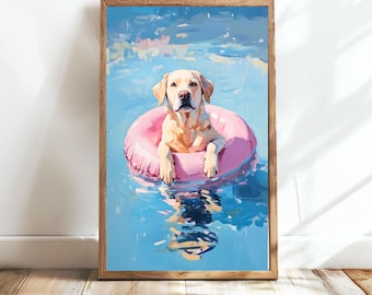 Labrador Retriever Art  Labrador Print  Pool House decor Labrador Funny Pet Portrait Preppy Wall Art Digital Prints Dog Lover Gift  Summer