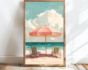 Pink Aesthetic Wall Art  Beach Wall Art  Beach Umbrella Poster  Summer Wall Art  Preppy Wall Art Coastal Beach Printable Art   Aesthetic Art