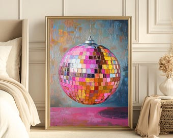 Disco Ball Wall Art Aesthetic Wall Art For Home Aesthetic Printable Wall Art Disco Wall Disco Ball Painting  Printable  Pink Disco Ball  Art