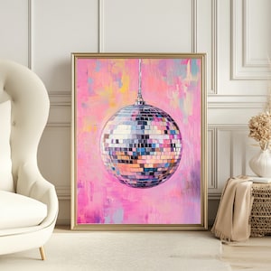 Disco Ball Wall Art Aesthetic Wall Art For Home Aesthetic Printable Wall Art Disco Wall Disco Ball Painting  Printable  Pink Disco Ball  Art