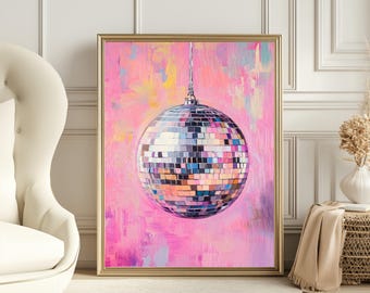 Disco Ball Wall Art Aesthetic Wall Art For Home Aesthetic Printable Wall Art Disco Wall Disco Ball Painting  Printable  Pink Disco Ball  Art