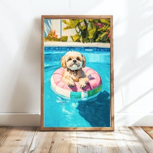 Shih Tzu art  Dog Art Shih Tzu Art Print  Pool House decor Funny Pet Portrait Preppy Wall Art Digital Art Prints Dog Lover Gift  Summer Art