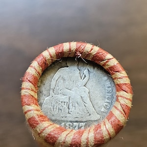 Unsearched Wheat Cent Roll With Silver Seated Liberty Dime And Flying Eagle Cent On The Ends 1853-1958 PDS