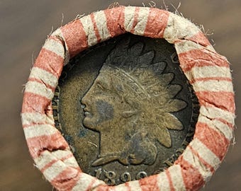 Wheat Cent Roll With Pre 1900 Indian Head Cents On The Ends 1859-1958 PDS All Dates Possible But Not Guaranteed