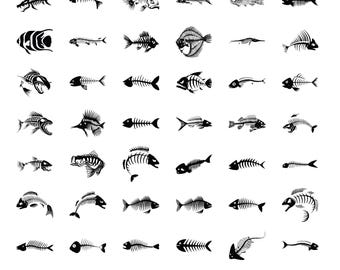 Fish Skeleton SVG Bundle: Fishing Clipart, Cricut Silhouette Cut Files (Digital Download