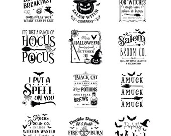Paquete de imágenes PNG vintage de Halloween / Imágenes prediseñadas espeluznantes, diseños retro (descarga digital)