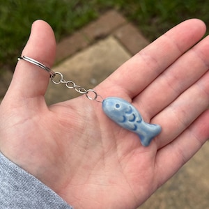 Handmade Ceramic Fish Keyring: Blue Ocean Bag Charm