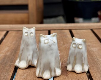 Ceramic Ghost Cat Ornament. Ceramic Halloween, cat decor