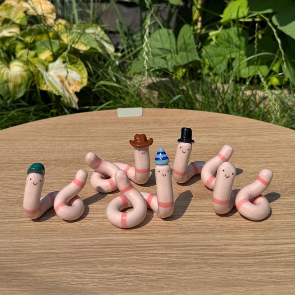 Ceramic Worm, randomly selected worm, Cute Ceramic Trinket