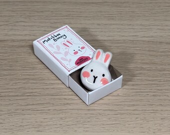 Handmade Ceramic Bunny in Hand-Painted Matchbox – Miniature Art Toy Gift