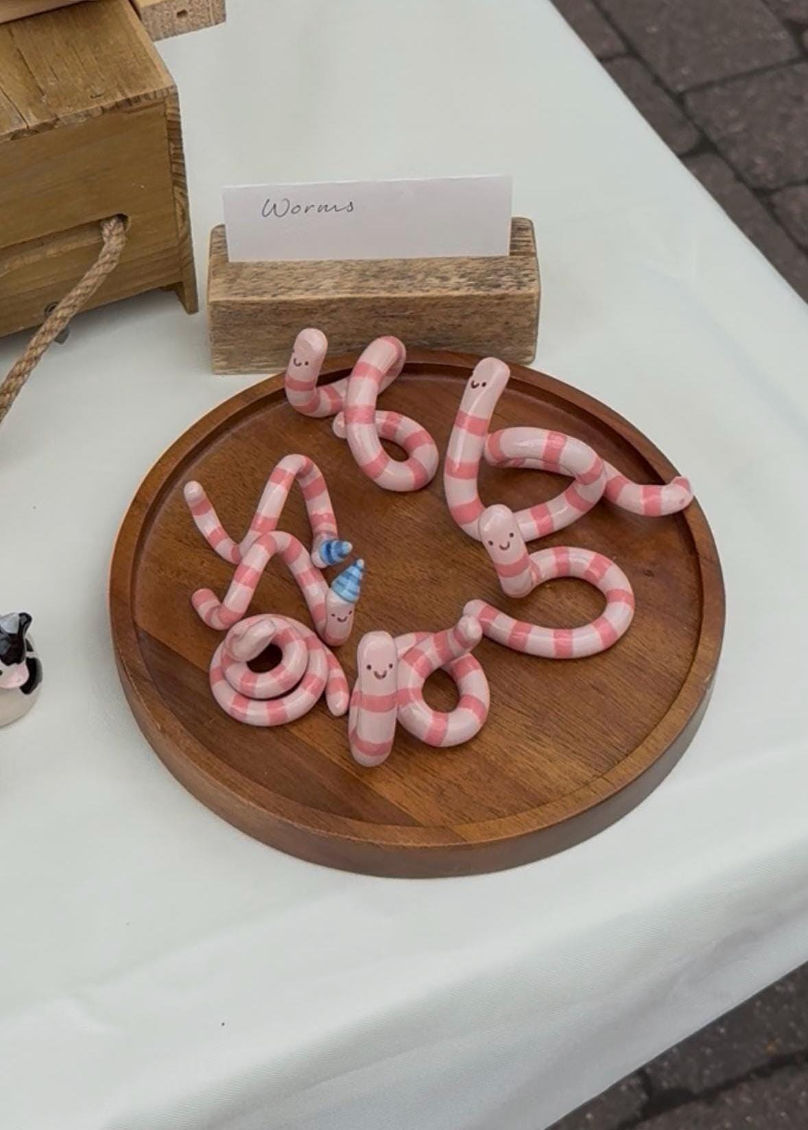 Ceramic Worm, randomly selected worm, Cute Ceramic Trinket