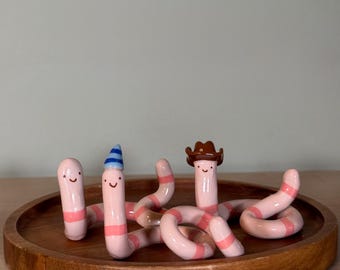 Ceramic Worm, randomly selected worm, Cute Ceramic Trinket