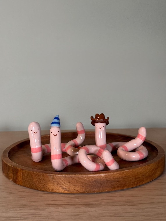 Ceramic Worm, randomly selected worm, Cute Ceramic Trinket