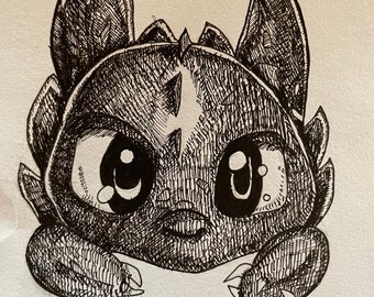 Original Toothless Fanart Pen and Ink Drawing