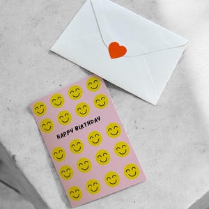 Carte Smiley Smile Rosa Geburtstagskarte « Joyeux anniversaire » Schriftzug | Süße Karte Geburtstag | Smileys Grußkarte