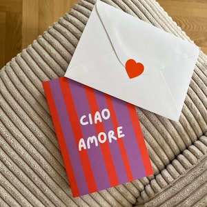 Ciao Amore: Lila Rot Gestreifte Grußkarte Buon compleanno e amore Greetingcard - Cuori. Festeggia i compleanni con stile e diffondi l'amore