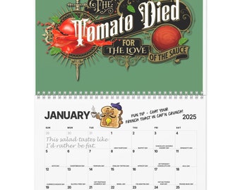 foodie calendar, funny food calendar, foodie gift, food of the day calendar, food art calendar, kitchen calendar, art calendar, food quotes