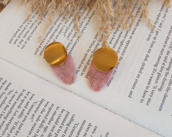 Marbled rose gold polymer clay, resin coated stud earrings