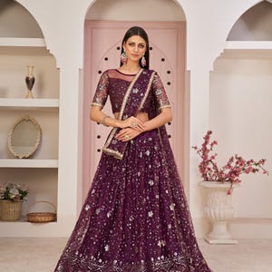 Bridal Net Lehenga Set Semi-Stitched – Thread & Sequin Embroidery, Wedding Outfit, Indian Festive Wear, Party Dress for Women