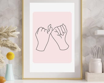Impresión artística de Pinky Promise: Dibujo minimalista de una pareja a mano (descarga digital, PDF editable incluido)