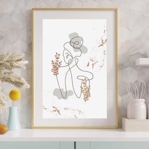 Boho Line Art Woman Print – Minimalist Digital Wall Art – Beige Feminine Home Decor Download