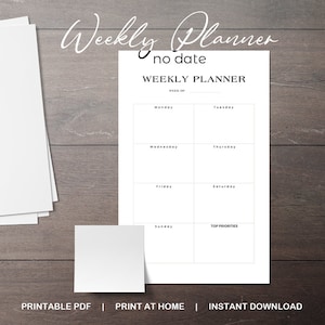 Minimalist Weekly Planner: Undated, A3 & A4 Sizes (PDF)
