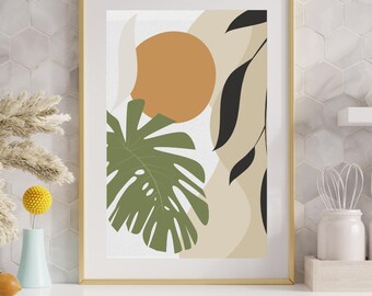 Tropical Leaf Wall Art – Modern Earth Tone Botanical Print (Digital Download)