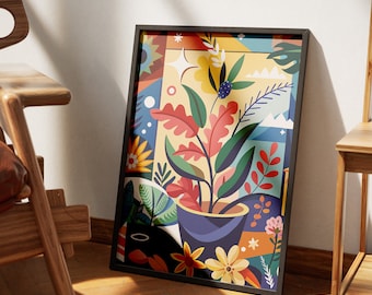 マティス展ポスター：抽象的な花の壁アート（デジタルダウンロード