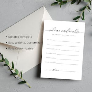 Bearbeitbare Hochzeitskarte • Minimalistische druckbare Wünsche für das Paar • Brautparty Gästebuch Notiz Vorlage