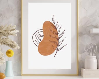 Boho Botanical Print: Terracotta Plant Line Art (Digital Download PNG/PDF)