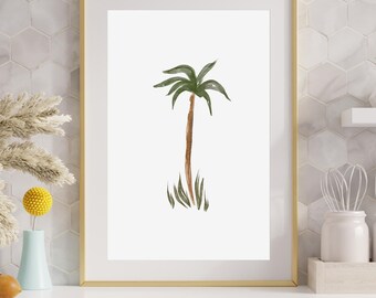 Watercolor Coconut Palm Tree Print – Editable Boho Coastal Wall Art (Digital Download)