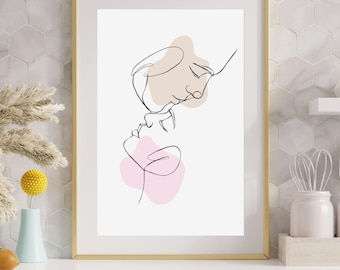 Minimalist Kissing Couple Line Art Print: Romantic Home Decor (Digital Download)