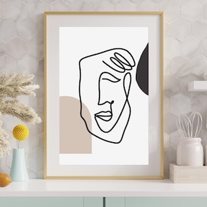 Abstraktes Gesicht Linie Kunstdruck • Minimalistische One Line Zeichnung Wandkunst • Bearbeitbares digitales modernes Boho Poster