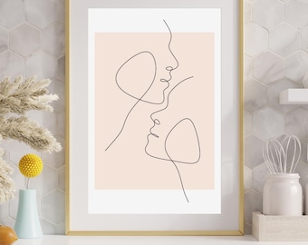 Minimalist Couple Line Art Print: Abstract Romantic Faces (Digital Download)