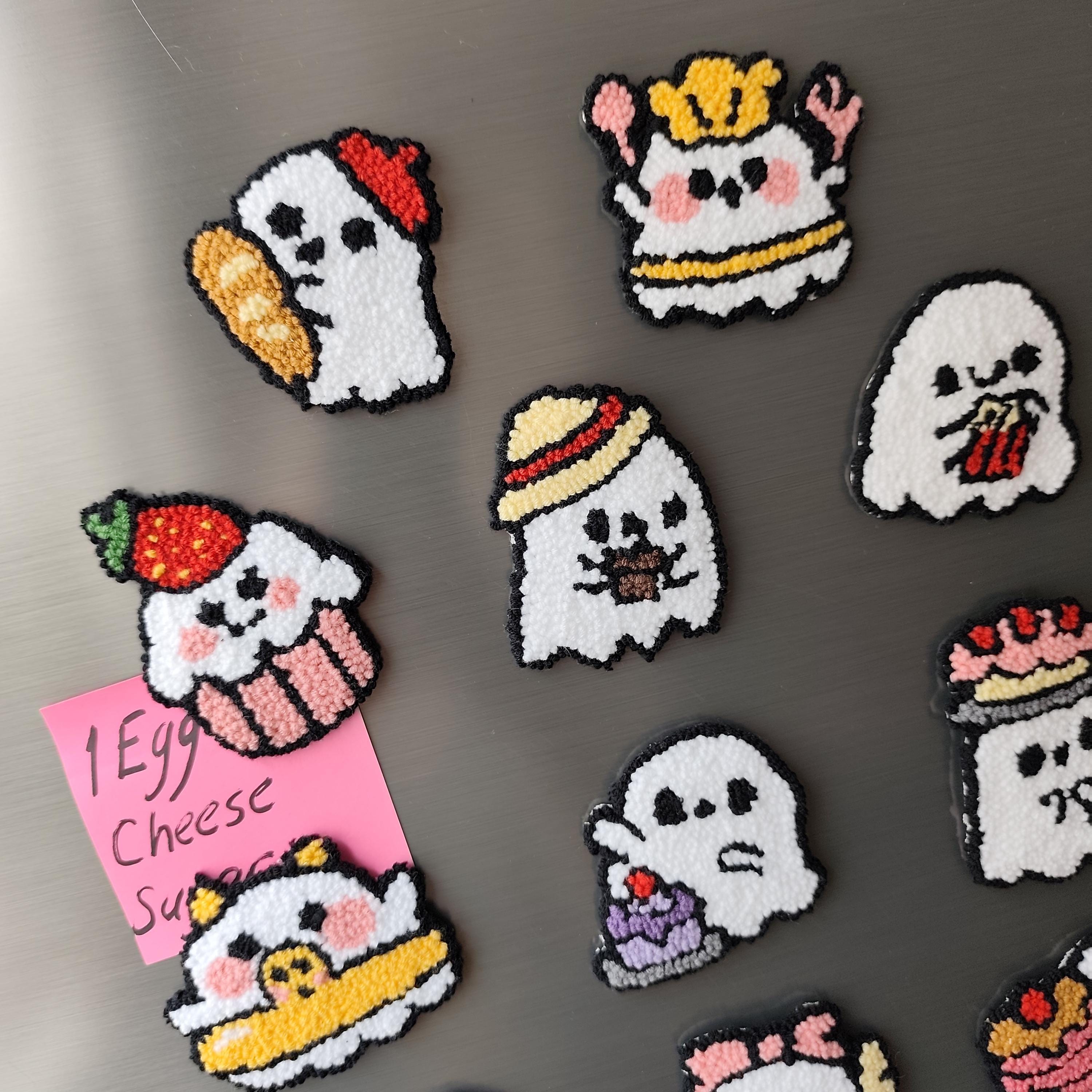 Handmade Halloween Ghost Magnets: Floral Punch Needle Fridge Decor - Etsy