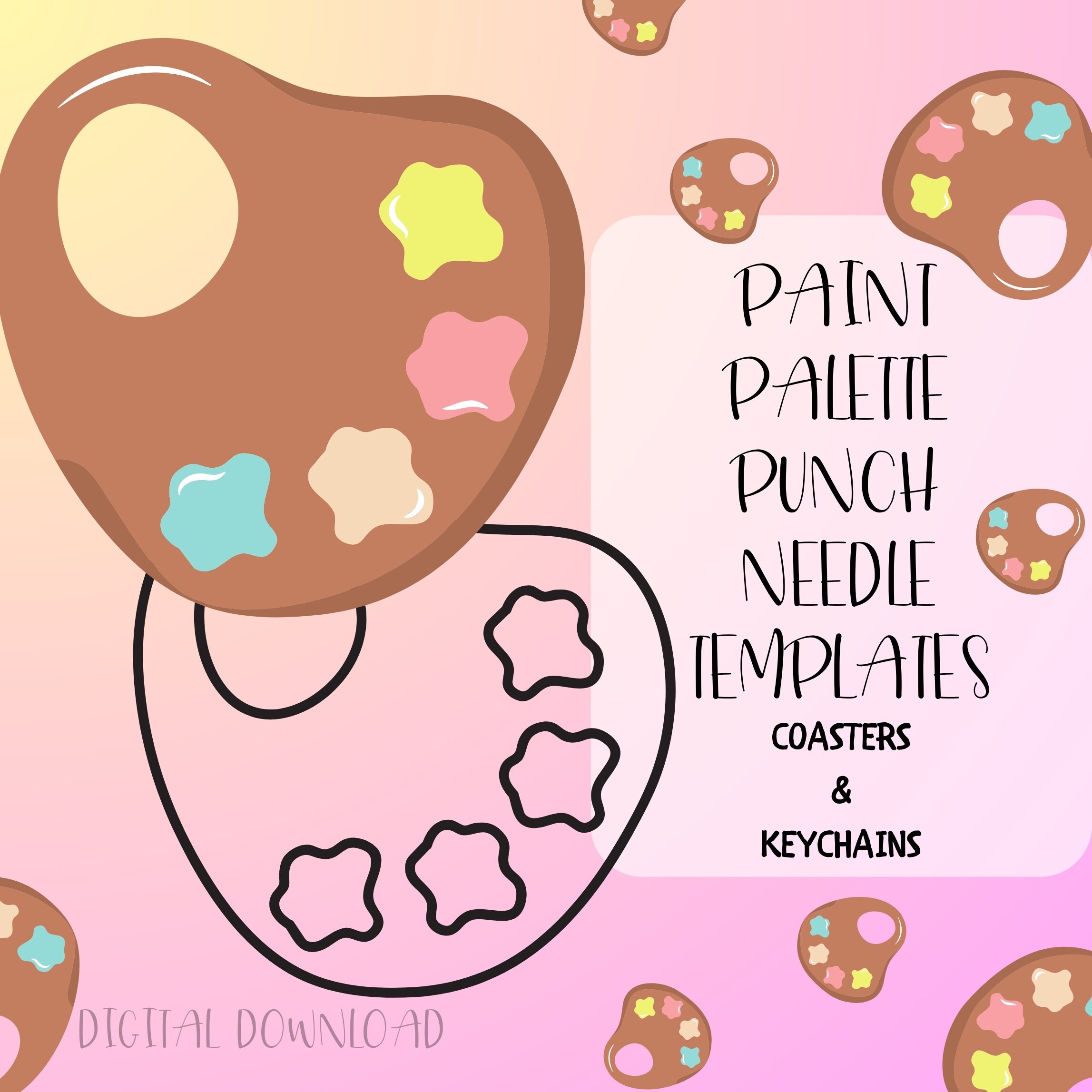 Paint Palette Punch Needle Pattern, Punch Needle Templates, Keychain