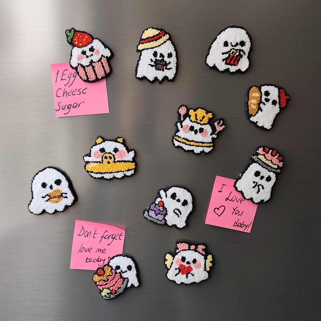 Handmade Halloween Ghost Magnets: Floral Punch Needle Fridge Decor - Etsy