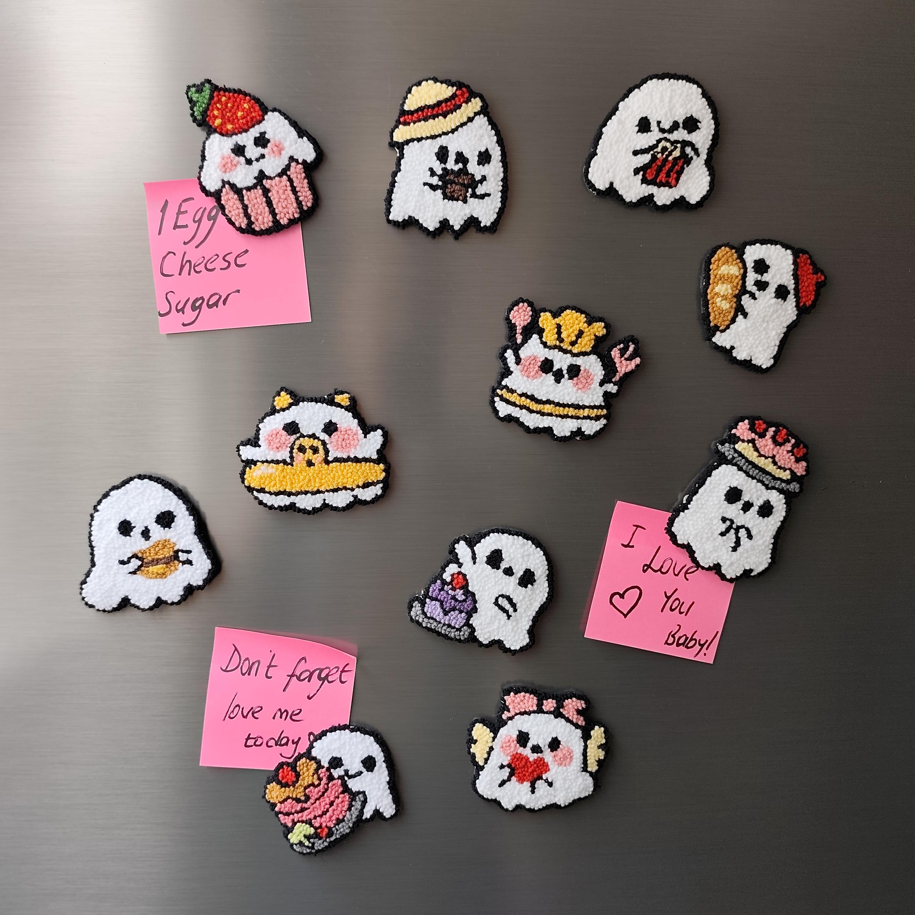 Handmade Halloween Ghost Magnets: Floral Punch Needle Fridge Decor - Etsy