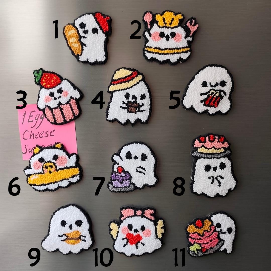 Handmade Halloween Ghost Magnets: Floral Punch Needle Fridge Decor - Etsy