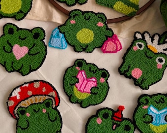 Tufted Mug Rug, Punch Needle,Spring Coasters, Frog Lovers Housewarming Gift