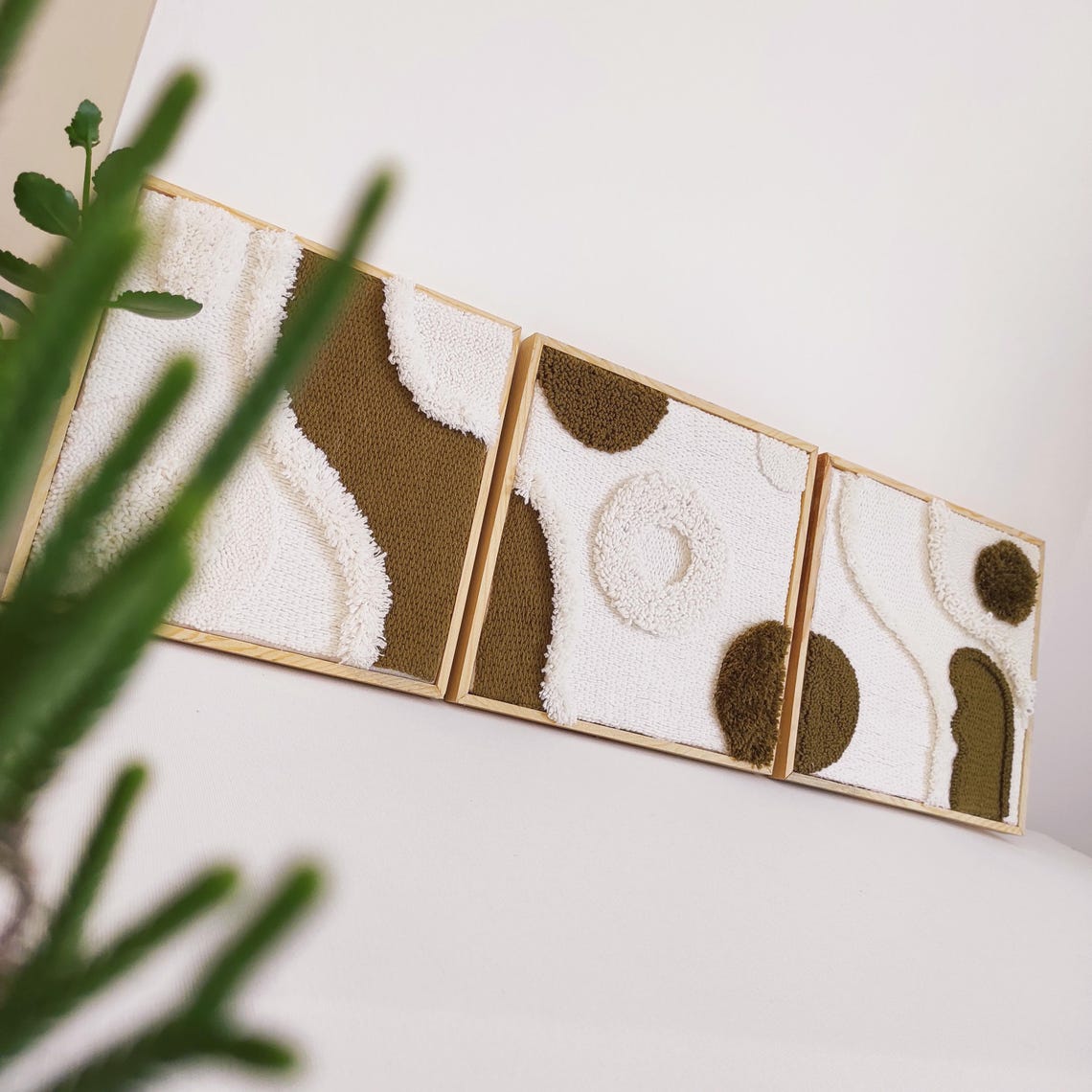Modern Abstract Textile Wall Hangings, Set of 3 Punch Needle Wall Decor ...